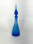 Vintage Pilgrim Glass #23 Blue Crackle Glass 10" Decanter wStopper Blenko Style