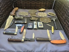 Vtg Junk Drawer Lot Buckles,Knives & Lighters All In Pre Owned Condition V8