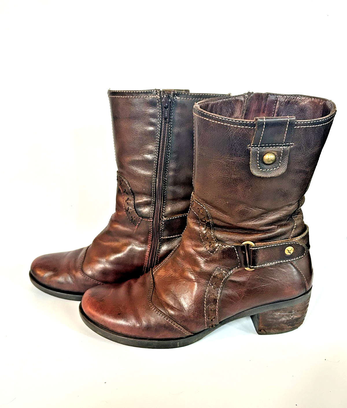 Pikolinos Rotterdam Ankle Boots Womens 39 Brown Leather Buckle Side Zip Buckle