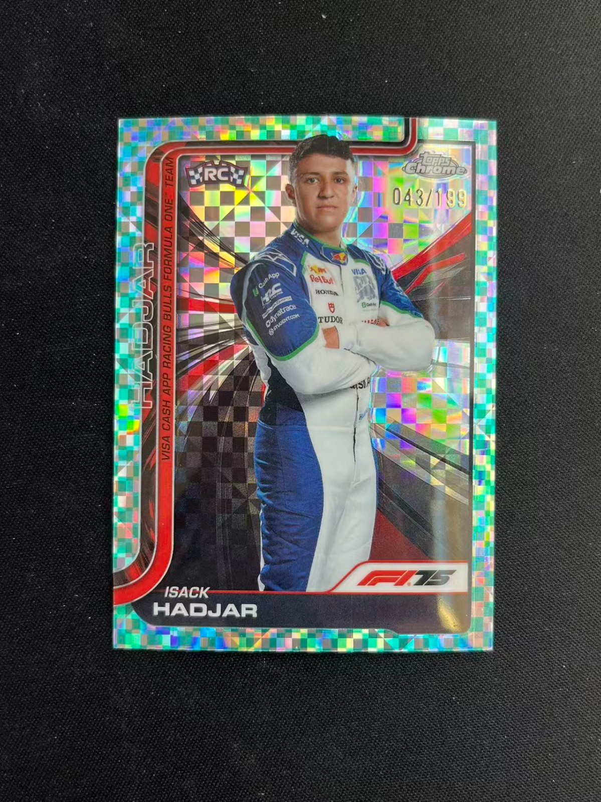 2025 Topps Chrome F1 Isack Hadjar RC Aqua Checker Flag 43/199 #12  WTS