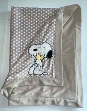 LAMBS  IVY SNOOPY PEANUTS TAN WHITE DOTS BABY BLANKET D1