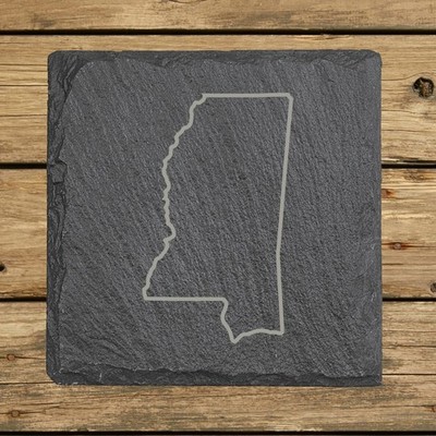 Mississippi Slate Coasters Set of 4 | 4x4 Square Laser Etched Stone | 16 Designs