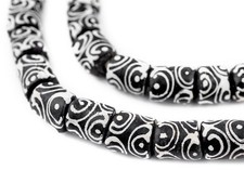 Premium Black Tribal Krobo Beads 12x11mm Ghana African Black and White Cylinder