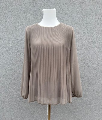 Plissee Bluse Braun Taupe Neu Frühling Shirt Einheitsgröße Italy Moda