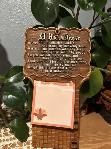 Vintage A Kitchen Prayer Note Pad And Pen Holder Resin Wall Hanging Plaque