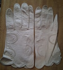 VTG Mid Cent '50s Ladies WHITE Kid Leather Glove Bridal Easter Wedding Spring S7