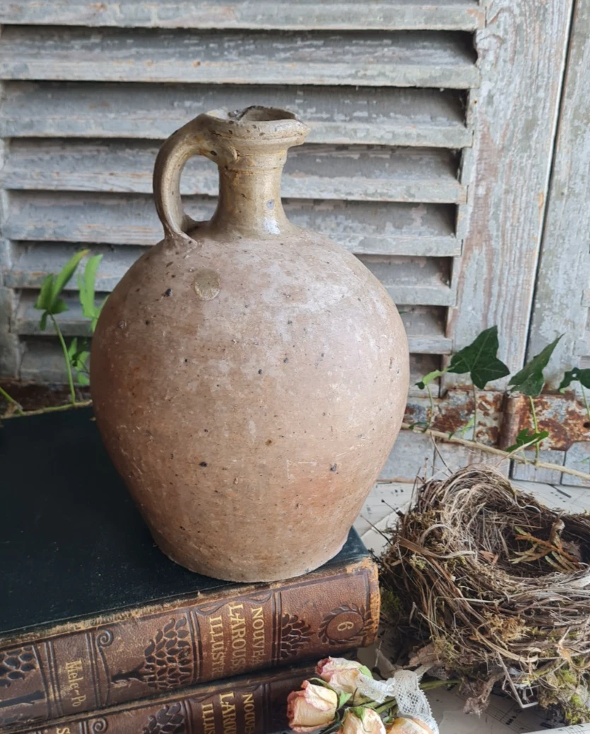 Ancien pichet grès brun beige vintage