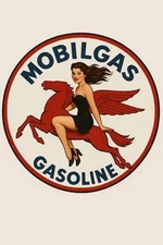 Hi Gloss Mobilgas Mobil Gasoline Self Pinup Girl Vintage  Style Sign