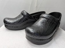 Dansko Women's 36 Black Embossed Leather Professional Clogs Floral Tooled