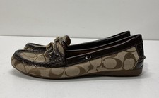 Coach Fortuna Signature C Jacquard Brown Patent Leather Loafers Size 7B