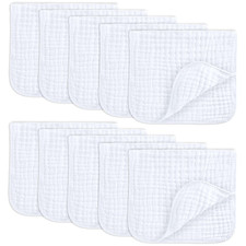 Muslin Burp Cloths 20" X 10", Pack of 10 - 100 Cotton for Baby Messes - White