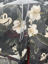 Neff Disney Mickey Mouse Floral Men's Swim Trunks Gray M Drawstring Back Pocket