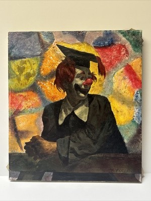 Famous Clown Painting By Veres Mid Century Portrait Circus MARGO CLARK VINTAGE