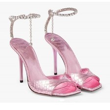 Womens Square Open Toe Ankle Strap Rhinestone Sandal High Stiletto Heel Party Sz