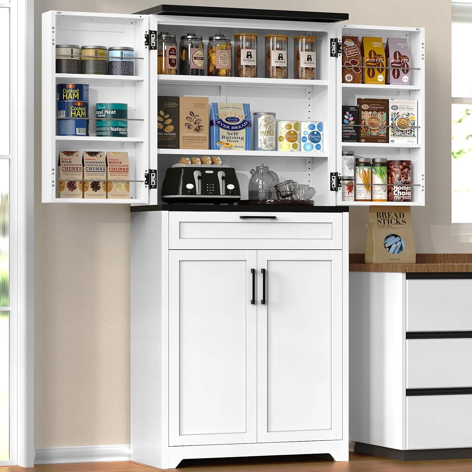 71 Inch Tall Pantry Cabinet with Adjustable Shelves for Kitchen Storage  