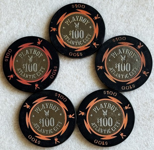 Playboy Atlantic City $100 Chips 5-ct Peach Inlay Bud Jones PBJ03
