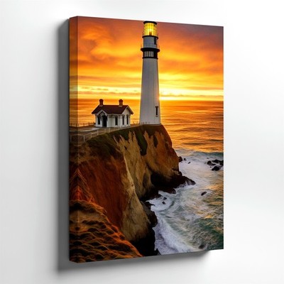 Wall Art Coastal Lighthouse Sunset Ocean Cliffs Seascape Landscape Print Decor