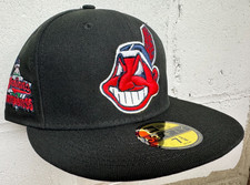 Cleveland Indians Wahoo New Era Fitted Club 59Fifty Hat ALL BLACK Classic NEW