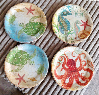 4 Pier 1 Imports Melamine 9  Plates Speedy The Turtle & Friends Seahorse Octopus