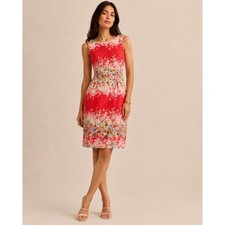 Tahari Arthur S. Levine Coral Pink Floral Jacquard Sheath Dress Size 16