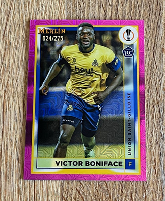 2022-23 Topps Merlin Victor Boniface Union SG #142 Pink Mojo /275 RC