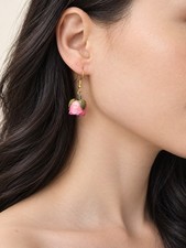 Rose Earrings 14K Gold-Plated Real Rosebud Flower Dangle Earrings Handmade