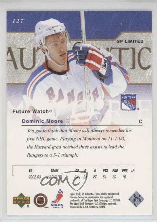 2003-04 SP Authentic Future Watch SP Limited /50 Dominic Moore #127 Rookie RC - Image 2 of 2