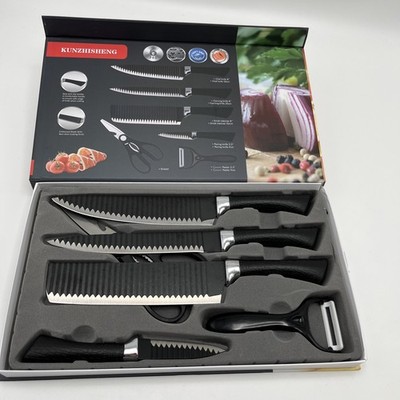 Kunzhisheng 6pcs Kitchen Chef Knives Cleaver Scissor Peeler Set