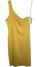 Nine West One Shoulder Body Con Knee Length Dress Yellow New Size XL Ribbed