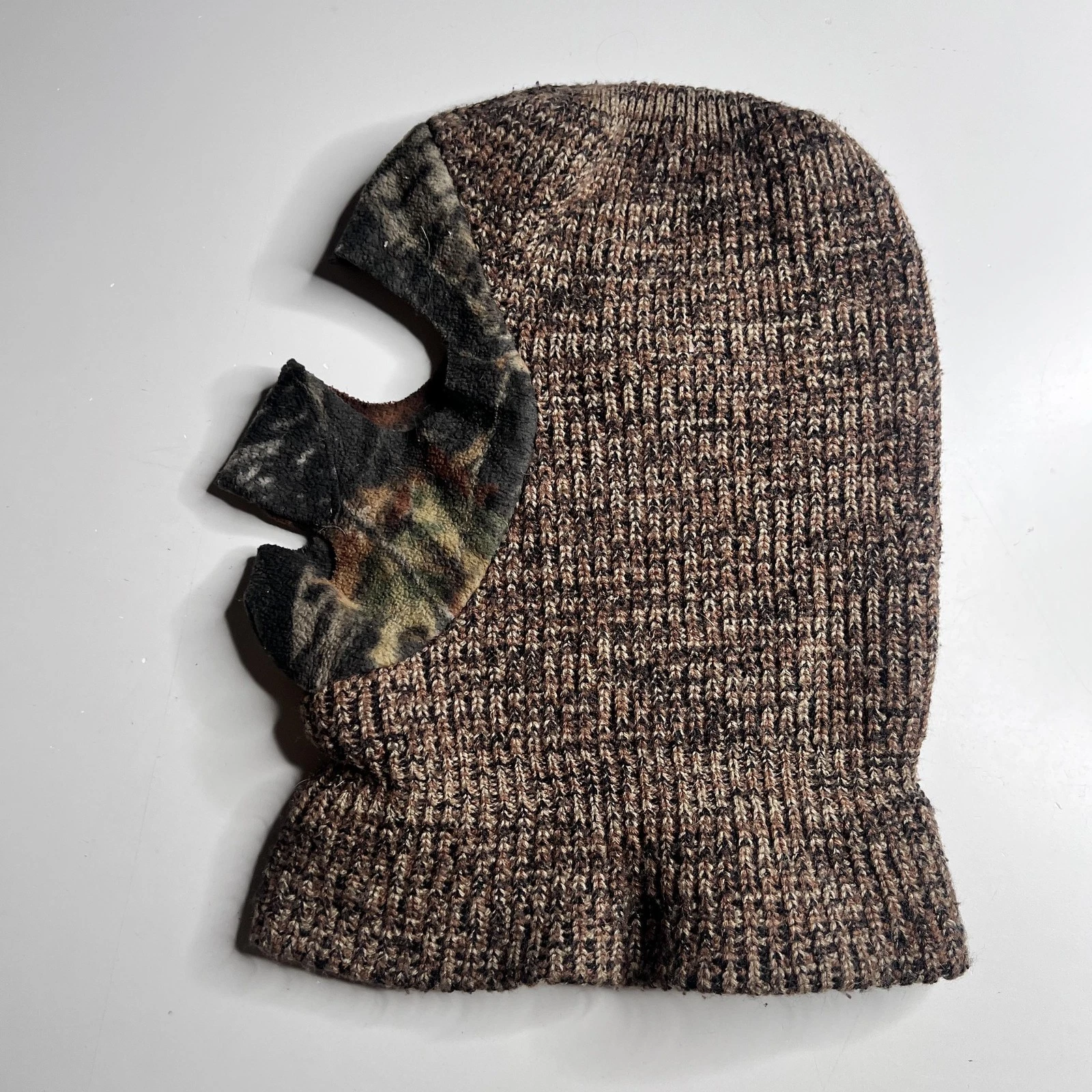 Camo Balaclava Hat Mens One Size Brown Knit Thermal Hunting Winter Face Mask