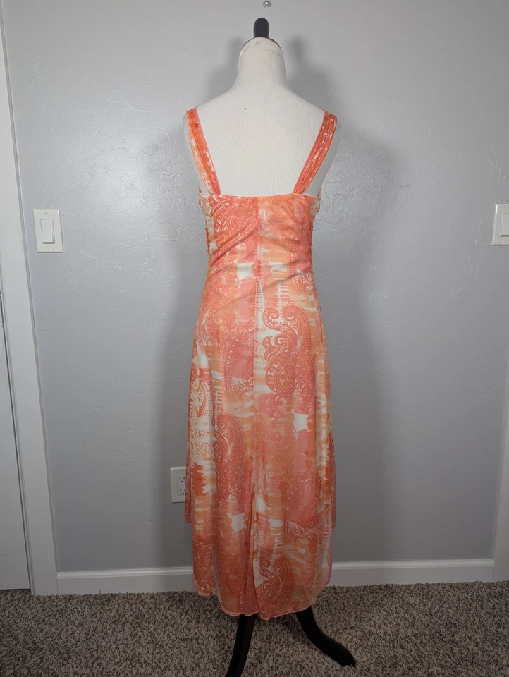 RUBY ROX Paisley Dress L Y2K Fairy Babydoll Party Feminine Midi Orange Romantic  - Image 3 of 4