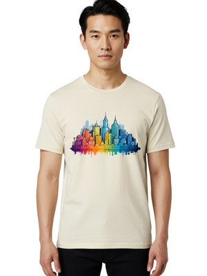 City-Skyline-4 Mens Graphic Tee, 100% Cotton, Casual Summer Wear