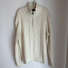 Saks Fifth Avenue Women Ivory quarter Zip Up Cable Knit wool blend Sweater XL