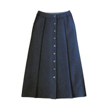 CHANEL Womens 12/44 Black Wool Midaxi Skirt Silk Lined Slash Pockets Buttons