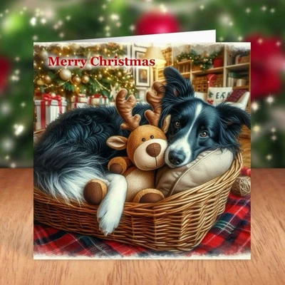 FAT CAT & LAZY DOG Border Collie Dog Christmas Card, Sheepdog