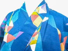 JAPANESE KIMONO YUKATA BLUE 162.5cm 5 ft 4 in COTTON EE7815