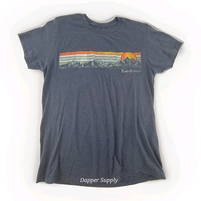 Flag & Anthem Graphic T Shirt Sunset Mountain Sz M Heather Blue Cotton Blend