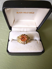 Black Hills Gold, Sterling Silver, Rose Gold Flower, Yellow Gold Leaf Ring