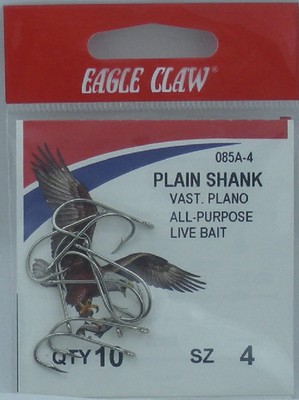 Eagle Claw 085A-4 Nickel Plated Hooks Size 4 10CT