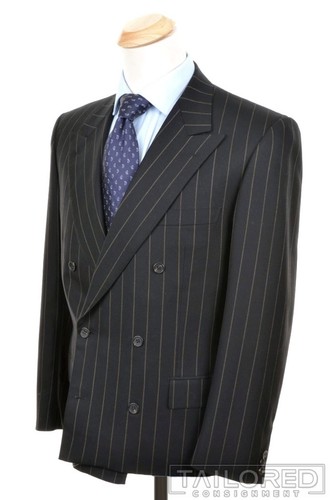 BRIONI Tiberio Black Striped 100% Wool Jacket Pants SUIT Mens - 42 S