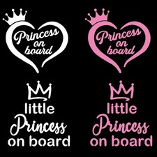 On Board Decal 4 Pack: Tiara Crown Little Princess Decals for Car Vehicle Truck