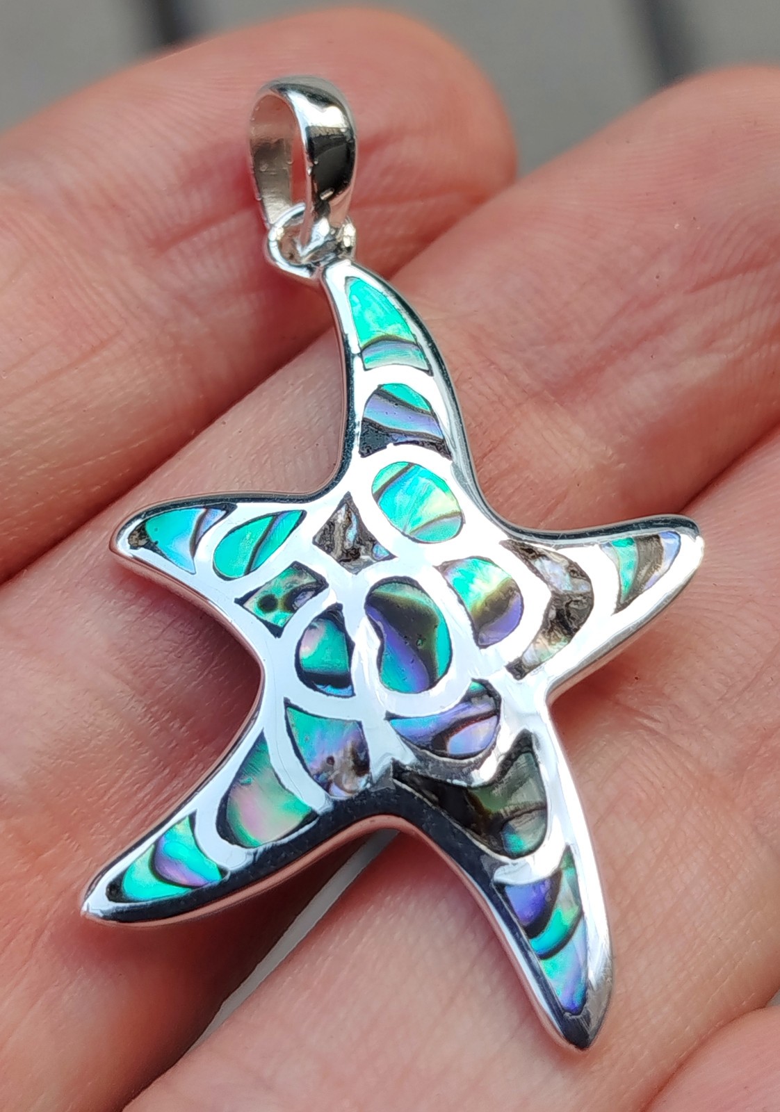 Pendentif étoile de mer en argent 925 et ormeau, le cadeau idéal pour femme