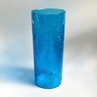 Vintage MCM Blenko Glass 990 Blue Hurricane Shade Turquoise Crackle 10” Cylinder
