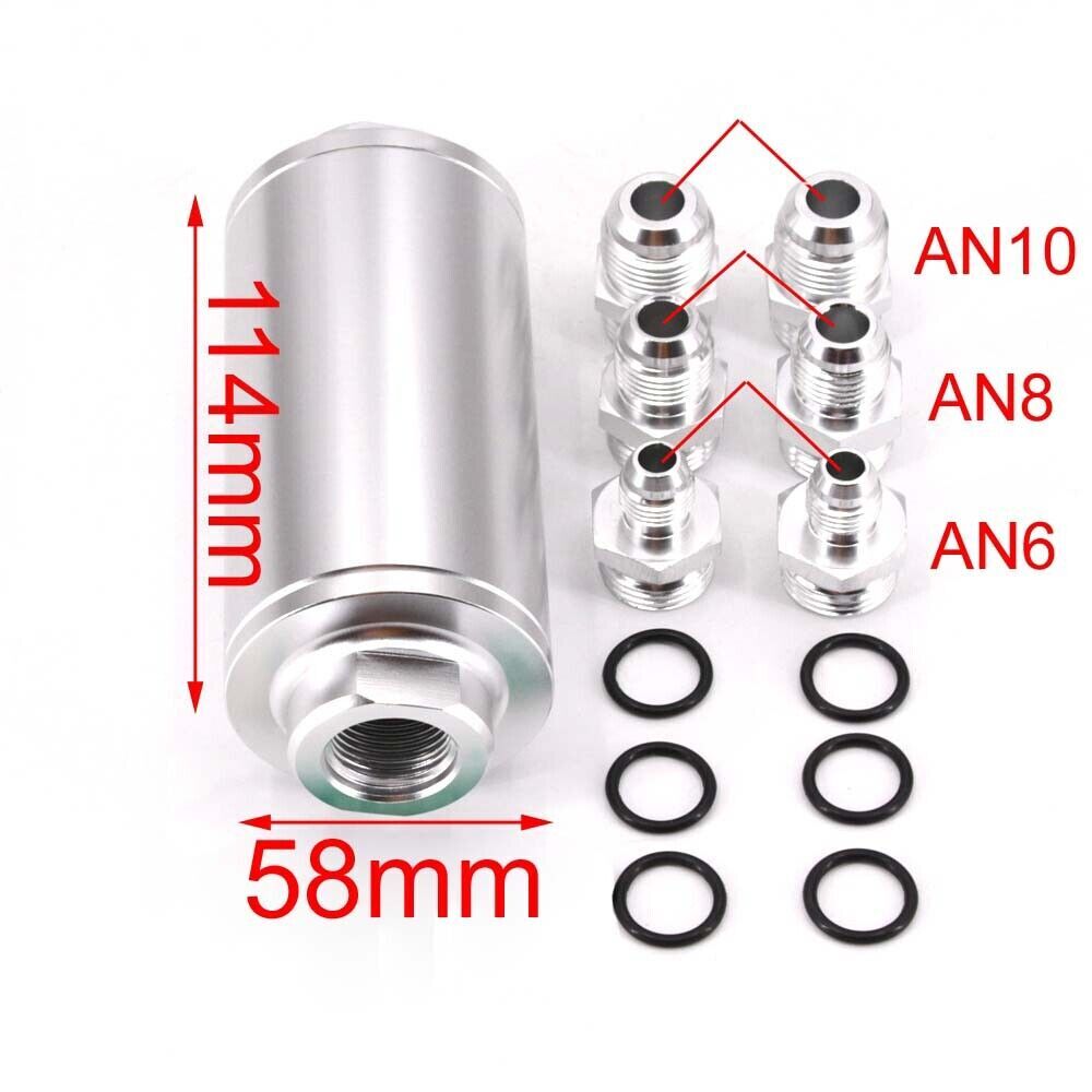 UNIVERSAL SILVER ALUMINUM IN LINE INLINE FUEL OIL FILTER AN6 AN8 AN10 100 Micron - Foto 3