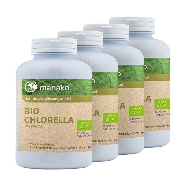 Manako Bio Chlorella Presslinge 4 X 250 G Dose / 400 Mg Tabletten-image