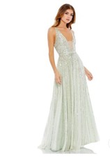 Mac Duggal Illusion Plunge Neck Sequin Gown Dress 8 $398