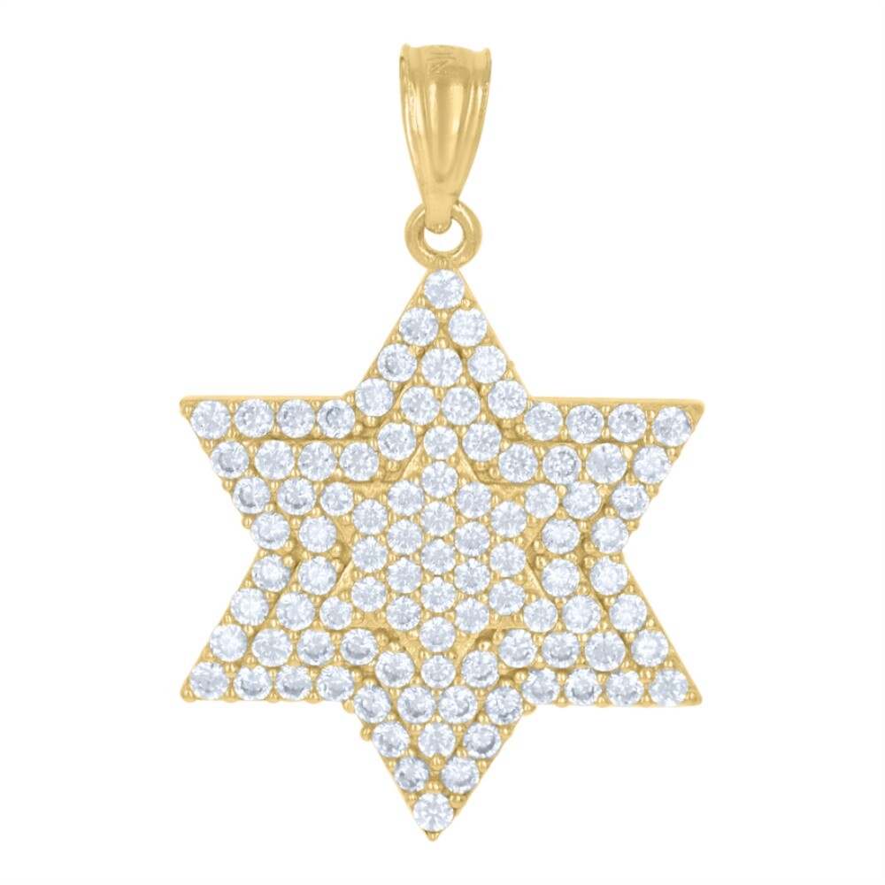 10k Yellow Gold Cubic-Zirconia Star Of David Symbol Religious Charm Pendant