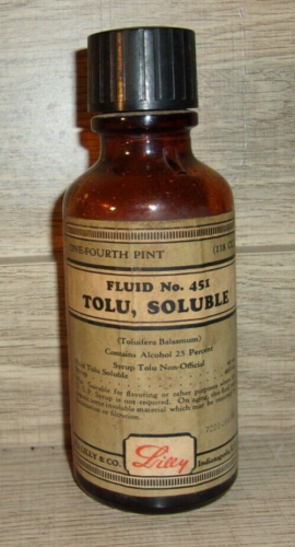 Antique Eli Lilly Fluid No. 451 Tolu Soluble Pharmacy Apothecary Amber Bottle - Picture 1 of 6