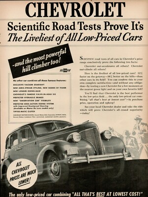 1939 CHEVROLET Automobile Car Best Lowest Cost Road Tests Prove Vintage Print Ad