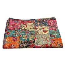 Indian Twin Floral Bird Print Kantha Quilt Throw Cotton Bedding Bedspread Gudari